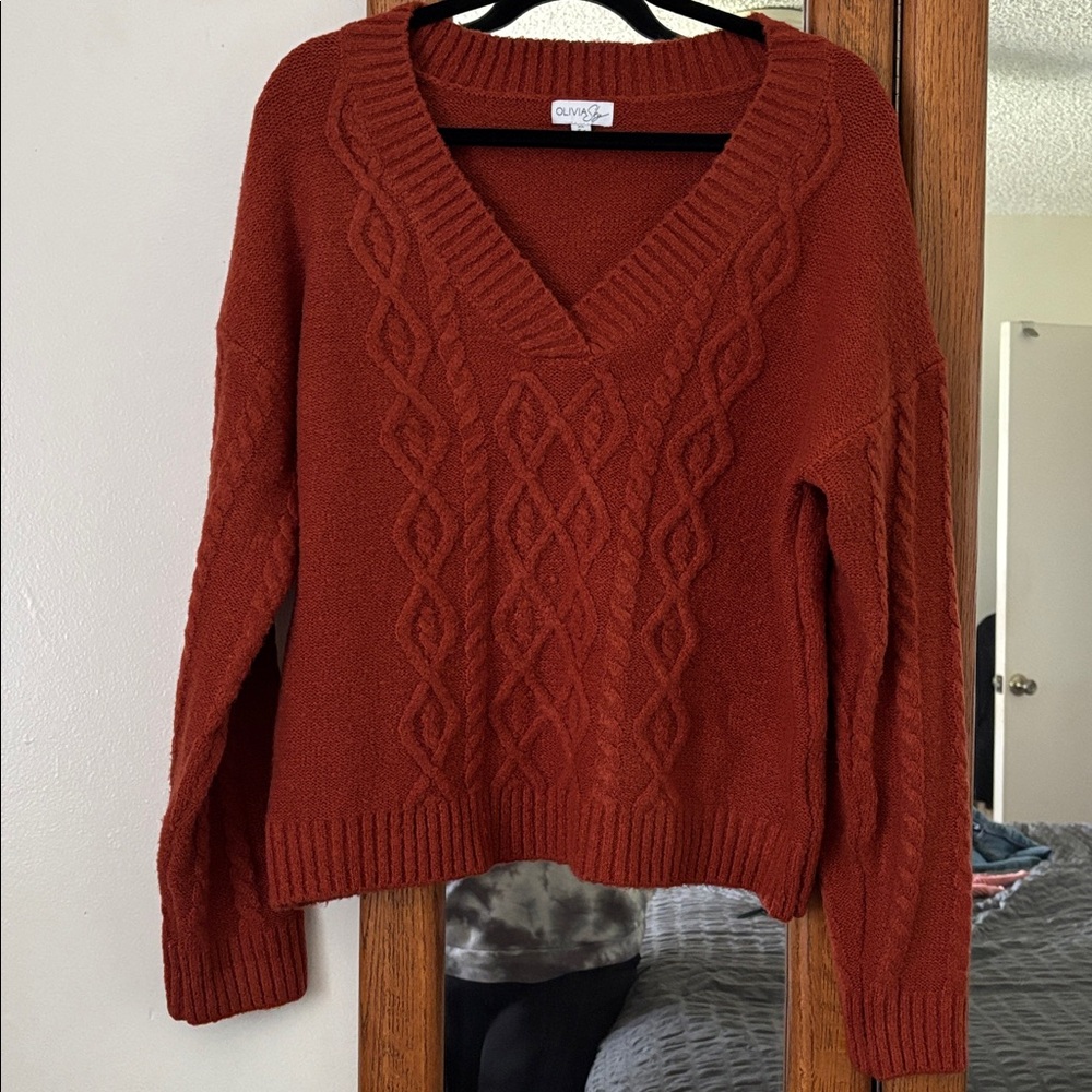 Olivia Sky Women's Cable Knit V-Neck Sweater XL SOFT AND STRETCHY